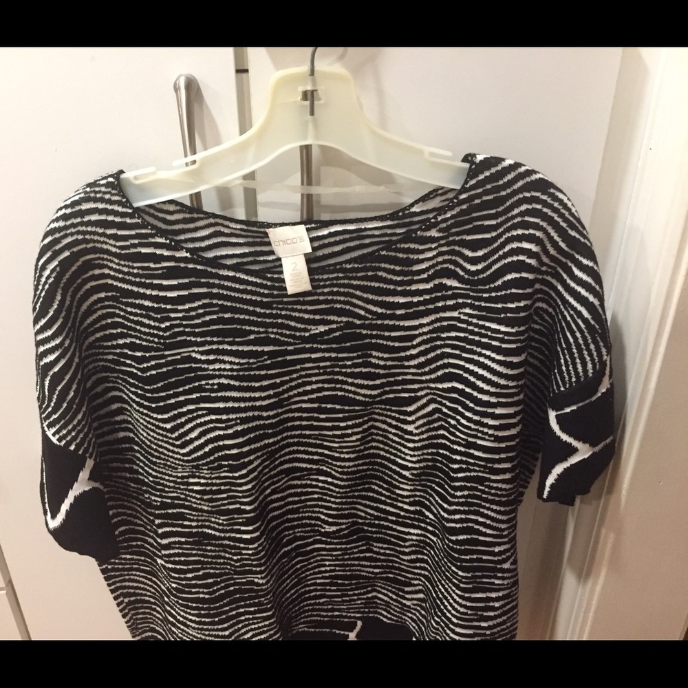 Chico’s Zebra Stripe Cotton Sweater NWOT Short Sleeve 2 (12-144) Black & white - Picture 3 of 4